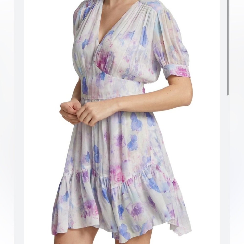 The Kooples Floral Print The Bouquet Watercolor Mini Dress with Frills 4/L